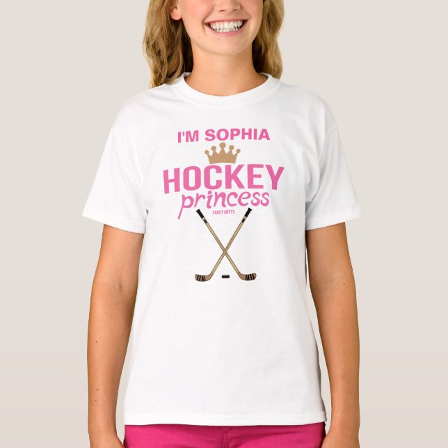 T-shirt Filles Hockey Personnalisé Princesse Nom Rose (Devant)