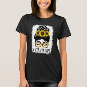 T-shirt Filles Messy Bun Yia Yia Life Grandma Sunflowers C