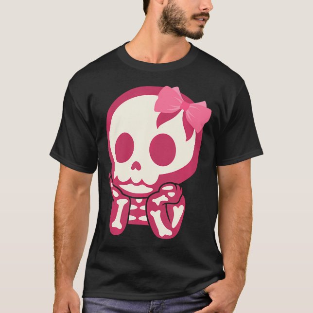 T-shirt Filles mignonne Crâne Xray Cravate de cou rose Squ (Devant)