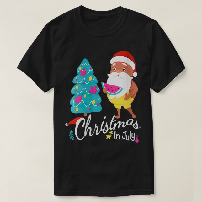 T-shirt Filles Noël En Juillet Tee Funny Père Noël Summer  (Design devant)