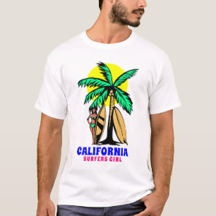 T-shirt filles surfeurs sur la plage de californie