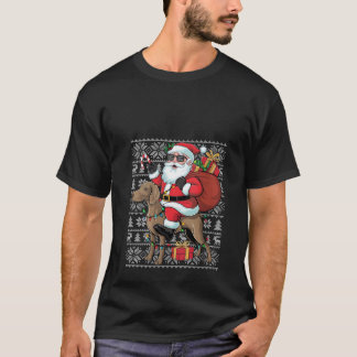 T-shirt Filles Xmas Ugly Père Noël équitation Rhodesian Ri