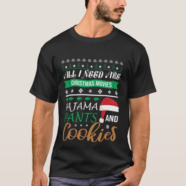 T-shirt films de Noël drôles pantalons pyjama biscuits mot (Devant)