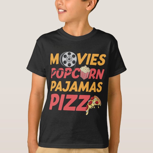T-shirt Films Popcorn Pyjamas Pizza Funny (Devant)