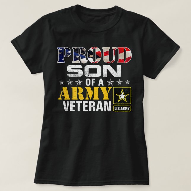 T-shirt Fils Fiers D'Un Vétéran De L'Armée De Terre Premiu (Design devant)