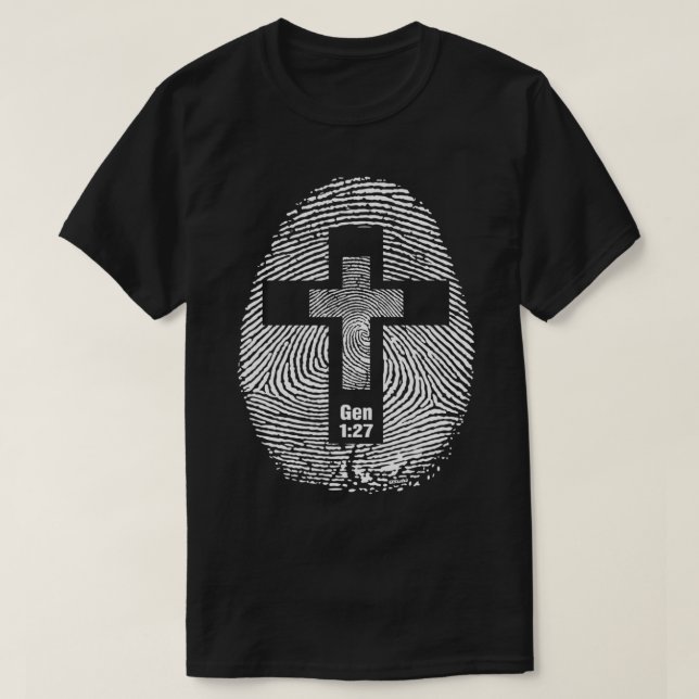 T-shirt FINGERPRINT ET CROSS Design Christian gif (Design devant)