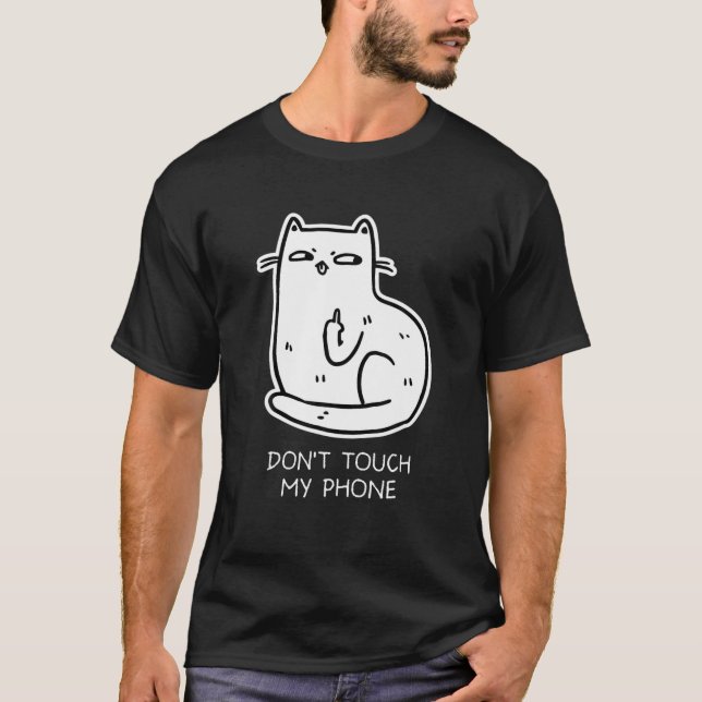 T-shirt Fingle médiane du chat Ne touche pas mon téléphone (Devant)