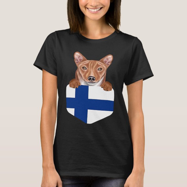 T-shirt Finland Flag Basenji Dog In Pocket (Devant)