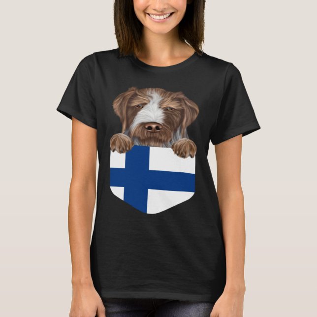 T-shirt Finland Flag German Wirehaired Pointer Dog In Pock (Devant)