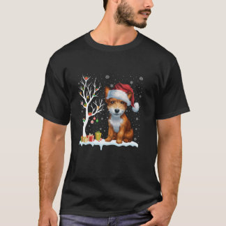 T-shirt Finlandais Spitz Chien Santa Hat Festif Arbre Lumi