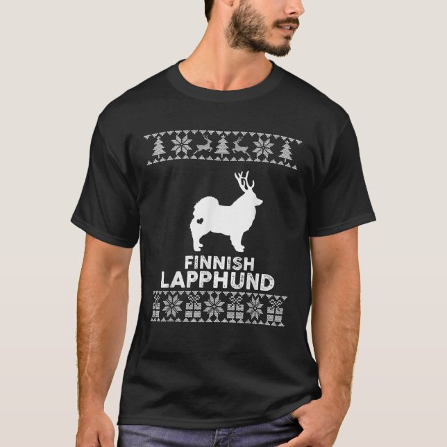 T-shirt Finnish Lapphund Dog Lover Reindeer Ugly Christmas (Devant)