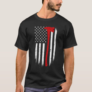 T-shirt Firefighter American Flag Ax Firefighter Support