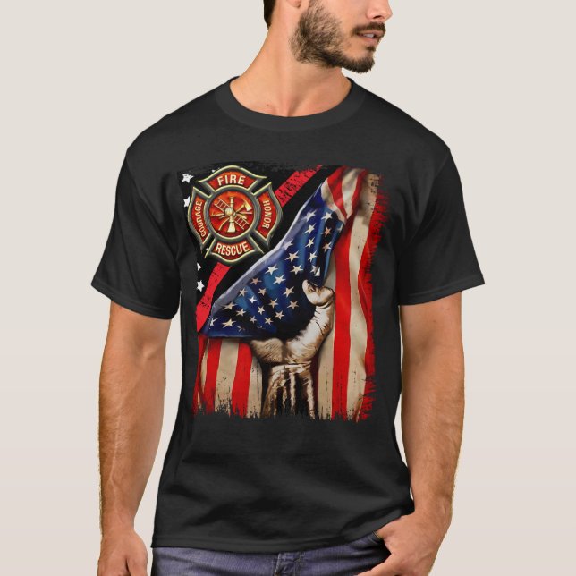 T-shirt Firefighter American Flag Firefighter Vibes Labor  (Devant)