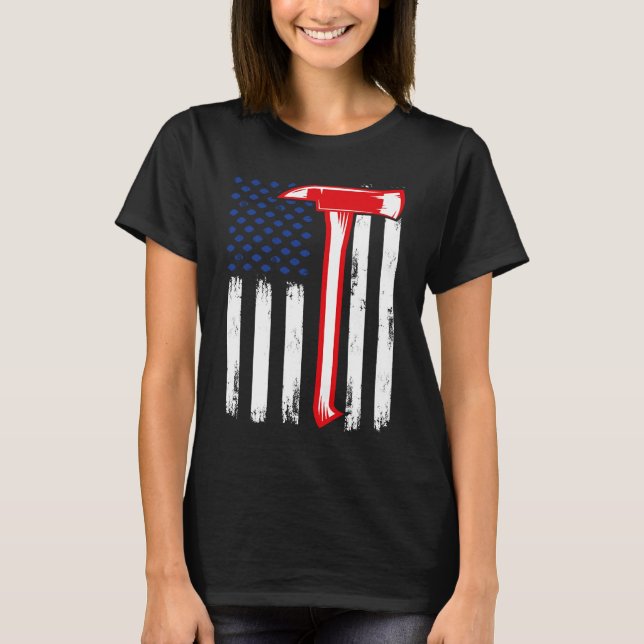 T-shirt Firefighter American US flag red line Firefighter  (Devant)