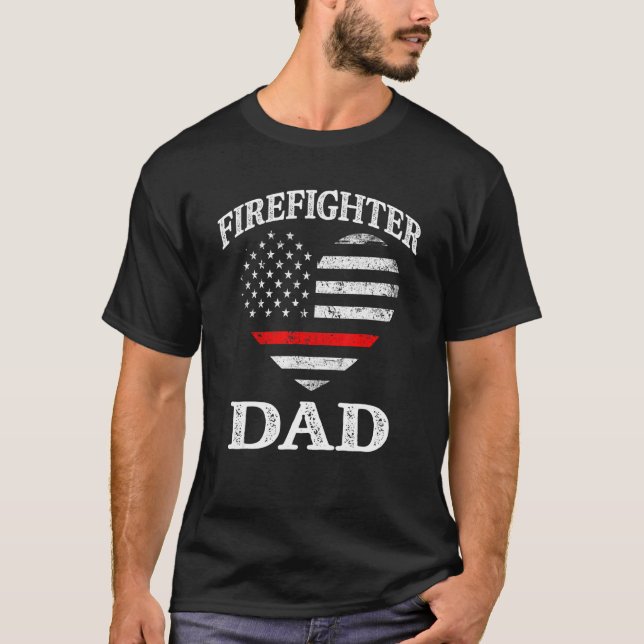 T-shirt Firefighter Dad Patriotic US Flag Heart Fireman Fi (Devant)