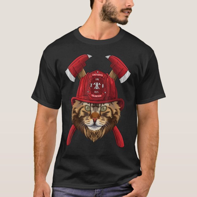 T-shirt Firefighter Maine Coon Fireman Boys Kids Fire Resc (Devant)