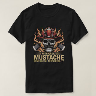 T-shirt Firefighter Mustache Skull Hero Flame Axes First R