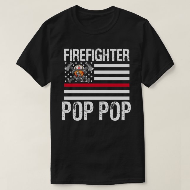 T-shirt Firefighter POP POP support The Mince Red Line US  (Design devant)