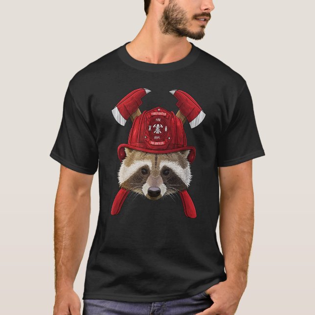 T-shirt Firefighter Raccoon Fireman Kids Fire Rescue Trash (Devant)
