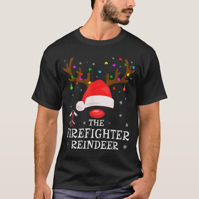 T-shirt Firefighter Reindeer Family Matching Christmas Pjs (Devant)