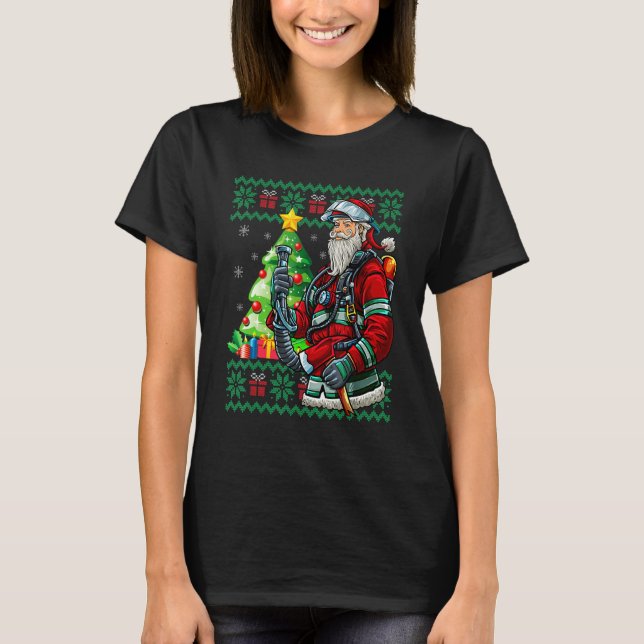 T-shirt Firefighter Santa Claus Fireman Ugly Christmas Swe (Devant)