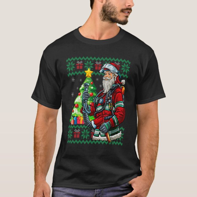 T-shirt Firefighter Santa Claus Fireman Ugly Christmas Swe (Devant)