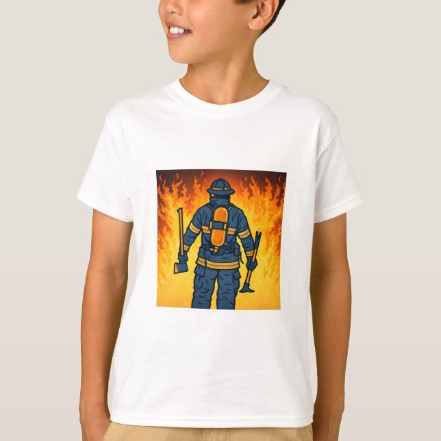 T-shirt Firefighter Standing Against the Flames (Devant)