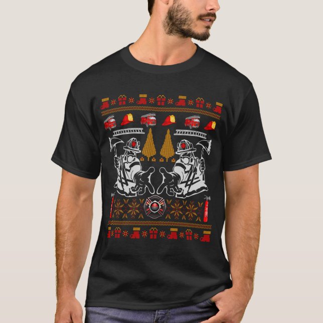T-shirt Firefighter Ugly Christmas Sweater (Devant)