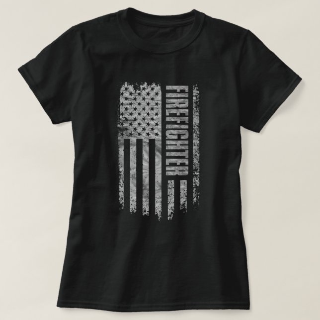 T-shirt Firefighter USA Flag Distressed design (Design devant)