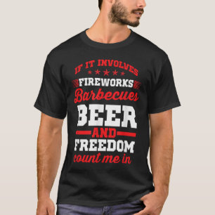 T-shirt Fireworks Barbecues Bière Et Liberté Drôle 4ème De