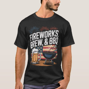 T-shirt Fireworks, Brew & BBQ   4 juillet patriotique