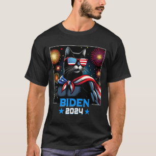 T-shirt Fireworks Us Président Biden 2024 Chat noir