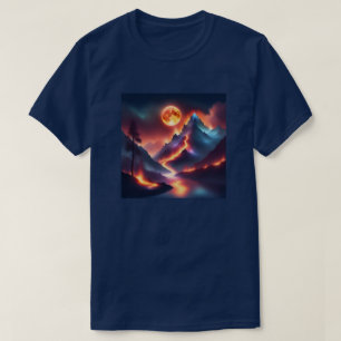 T-shirt Firey Mountain Night Apocalyptic Tree Stream