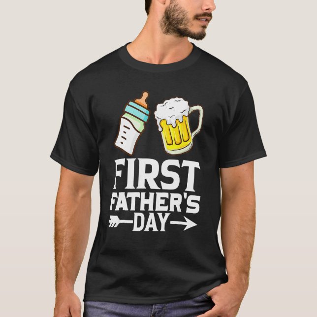 T-shirt First Father s Day  Beer Baby Bottle Dad Daddy Men (Devant)