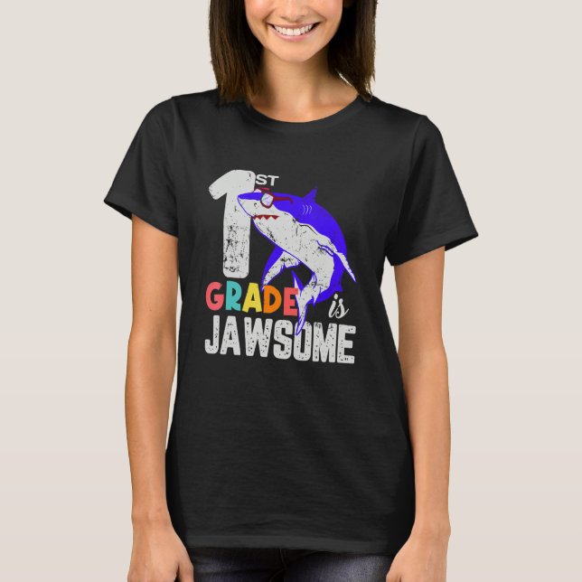 T-shirt First Grade Boys Girls JawSome Shark First Day of  (Devant)