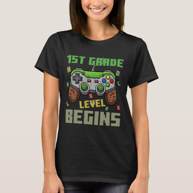 T-shirt First Grade Level Begins Gamer Boys Kids Ck To Sch (Devant)