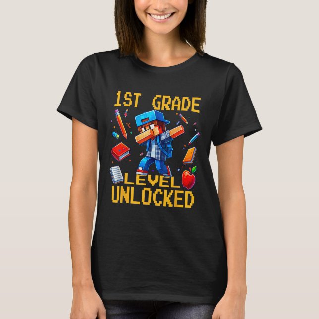 T-shirt First Grade Level Unlocked Dabbing Gamer Ck To Sch (Devant)