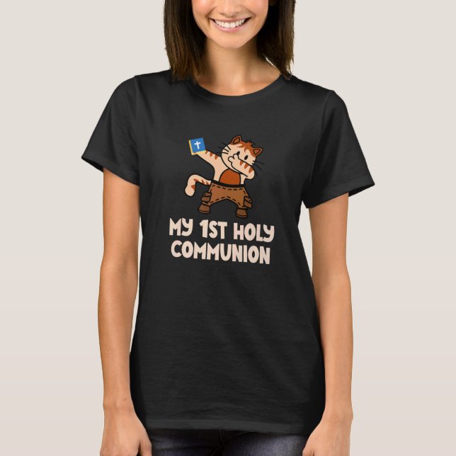 T-shirt First Holy Communion Dabbing Cat Kitty Christian C (Devant)