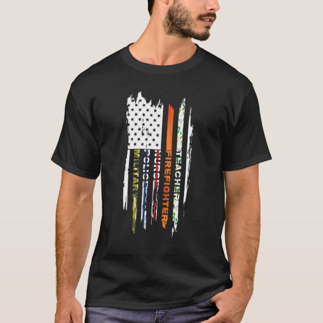 T-shirt First Responders Teacher Firefighter Nurse Police  (Devant)