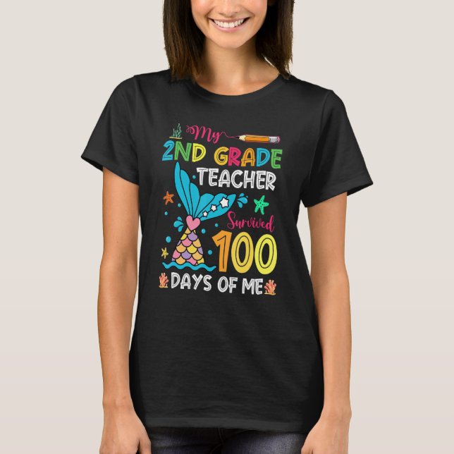 T-shirt Fish Tail 2nd Grade Teacher Survived 100 Days Of M (Devant)