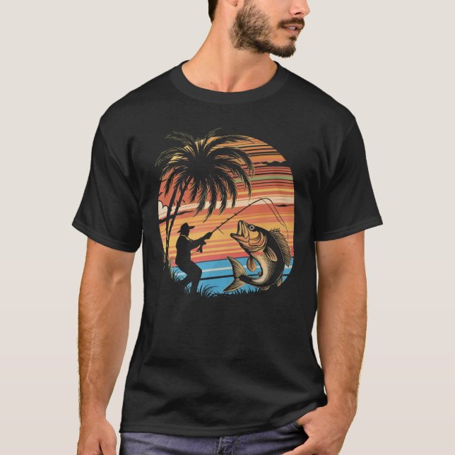 T-shirt Fisherman Sunset attrapant un poisson (Devant)