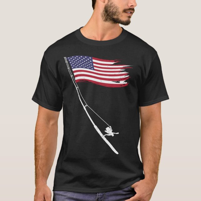 T-shirt Fishing  American Flag Fishing Rod (Devant)