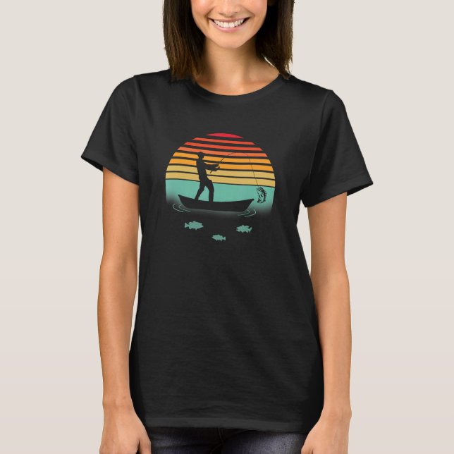 T-shirt Fishing Retro Sunset for Fishermen (Devant)