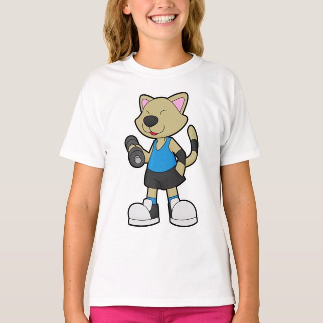 T-shirt Fitness au chat avec Dumbbell (Devant)