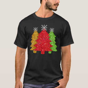 T-shirt Flacon de neige de l'arbre de Noël rouge étincelan