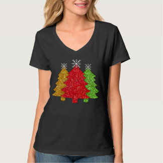 T-shirt Flacon de neige de l'arbre de Noël rouge étincelan