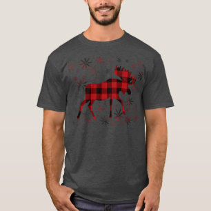 T-shirt Flacon de neige des plaids rouges de l'orignal de