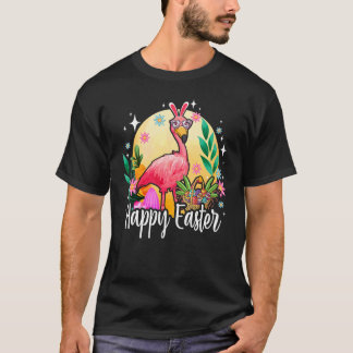 T-shirt Flamant Oreille de Lapin avec Panier d'Oeuf de Pâq