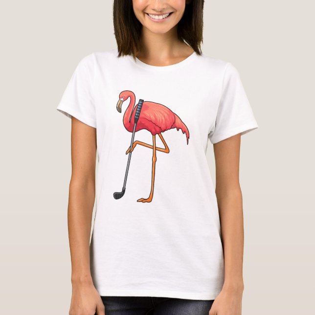 T-shirt Flamant rose à Golf avec Golf Club (Devant)