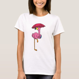 T-shirt Flamant rose à la pluie avec parapluie